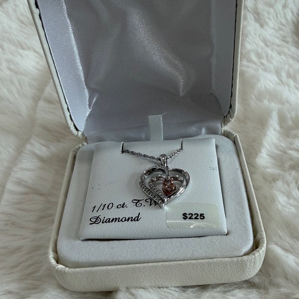 Silver and Rose Heart Pendant Necklace